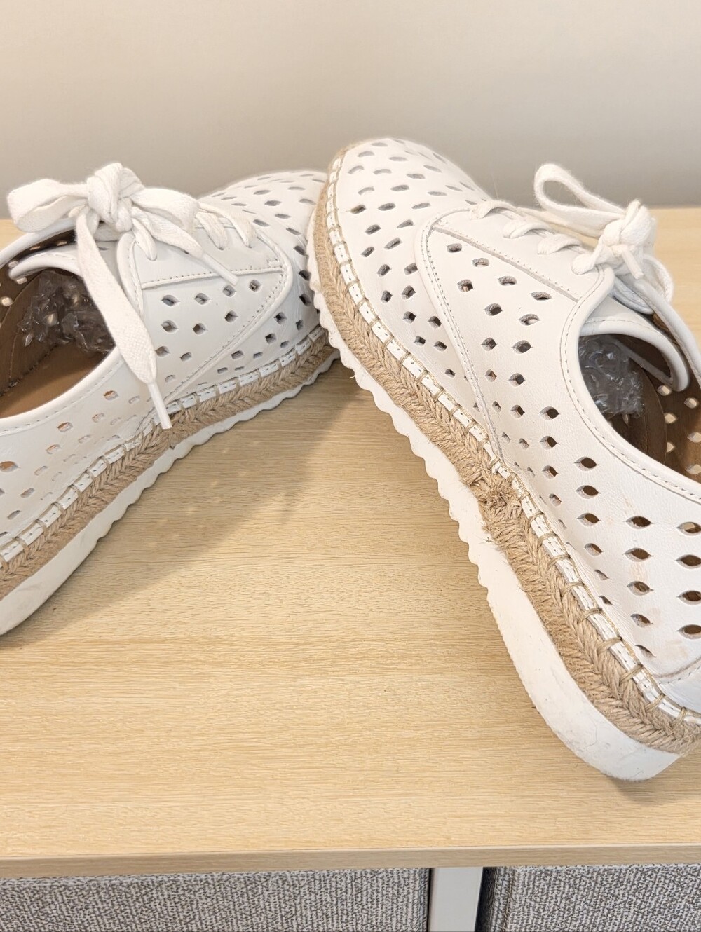 Copper Key  White Perforated Leather Lace-Up Espadrille Sneakers